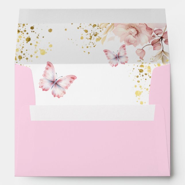 Enveloppe Filles Aquarelle rose Floral (Dos (Bas))