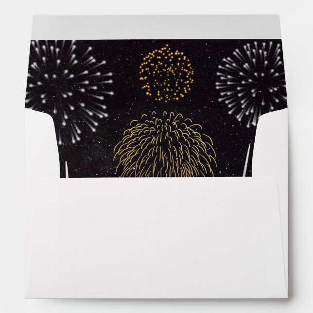 Enveloppe Fireworks Thème Black Gold Silver Mariage (Dos (Bas))