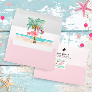 Enveloppe Flamant rose Beach Fête des mariées Tropical rose