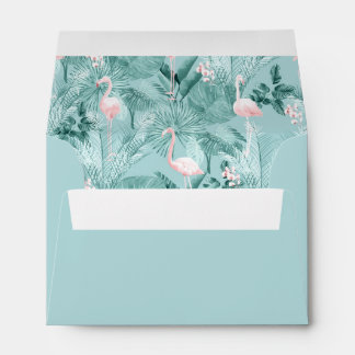 Enveloppe Flamant rose Orchidée Tropical Motif Turquoise ID8