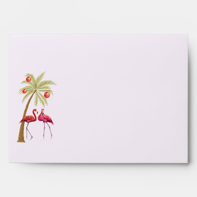 Enveloppe Flamant rose Palm Tree Aquarelle Noël (Devant)