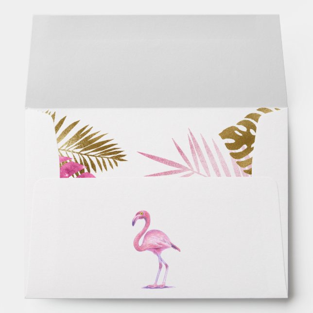 Enveloppe Flamant rose Tropical rose et or Baby shower fille (Dos (Bas))