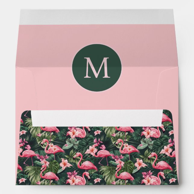 Enveloppe Flamants roses rose monogramme sur mesure Motif tr (Dos (Bas))