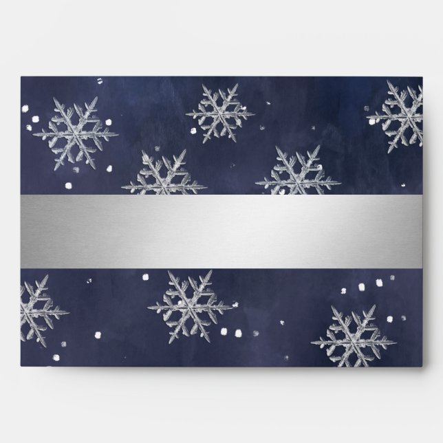 Enveloppe Flammes de neige marine de luxe moderne argent (Devant)