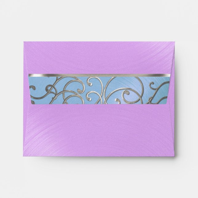 Enveloppe Flèches en fibre argentée Quinceanera bleu violet (Dos (Haut rabat))