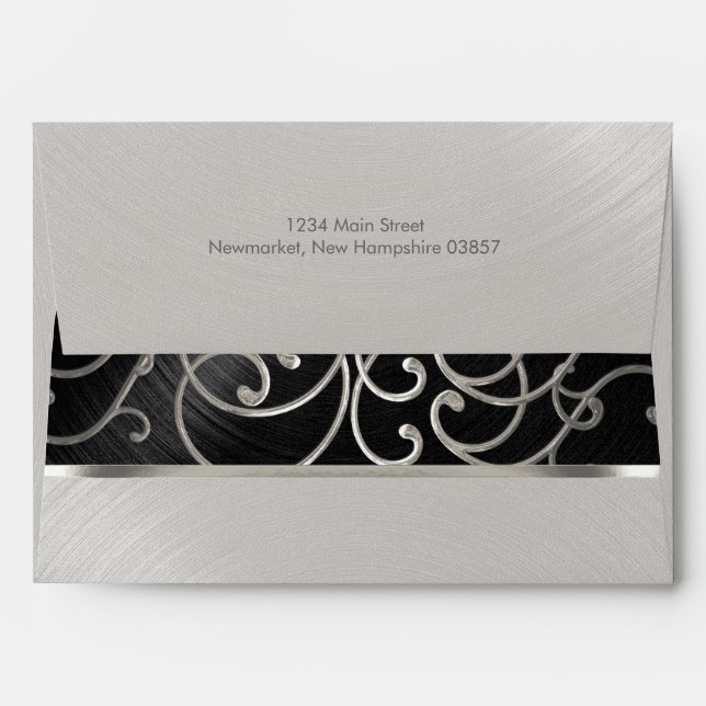 Enveloppe Flèches en fibre noire Quinceanera et argent (Dos (Haut rabat))