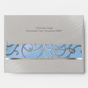 Enveloppe Flèches Quinceanera Bleu clair et Silver Filigree