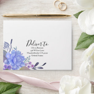 Enveloppe Fleur Aquarelle Bleue