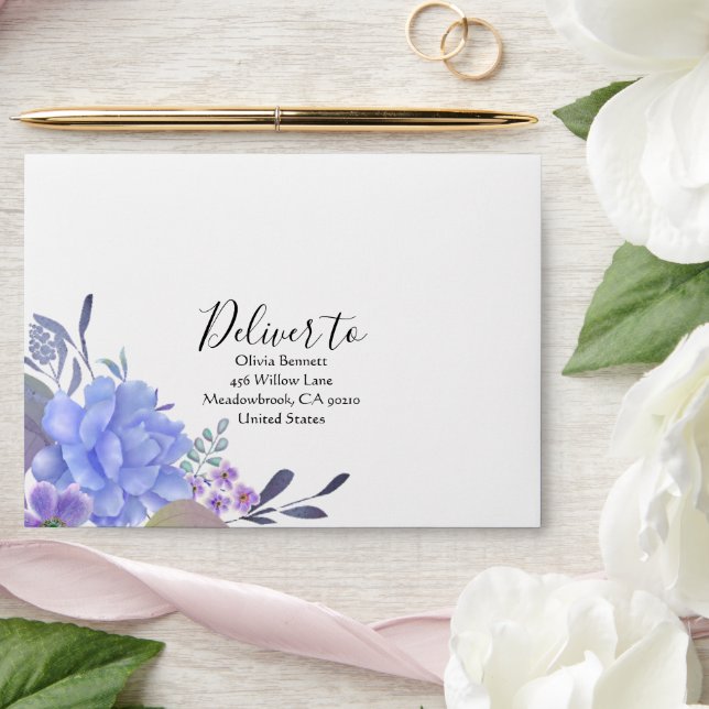 Enveloppe Fleur Aquarelle Bleue (Wedding)