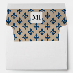 Enveloppe Fleur de Lis Motif, Français, Royal, Bleu marine