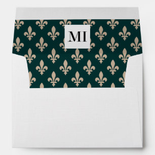 Enveloppe Fleur de Lis Motif, Français, Royal, Crème, Vert
