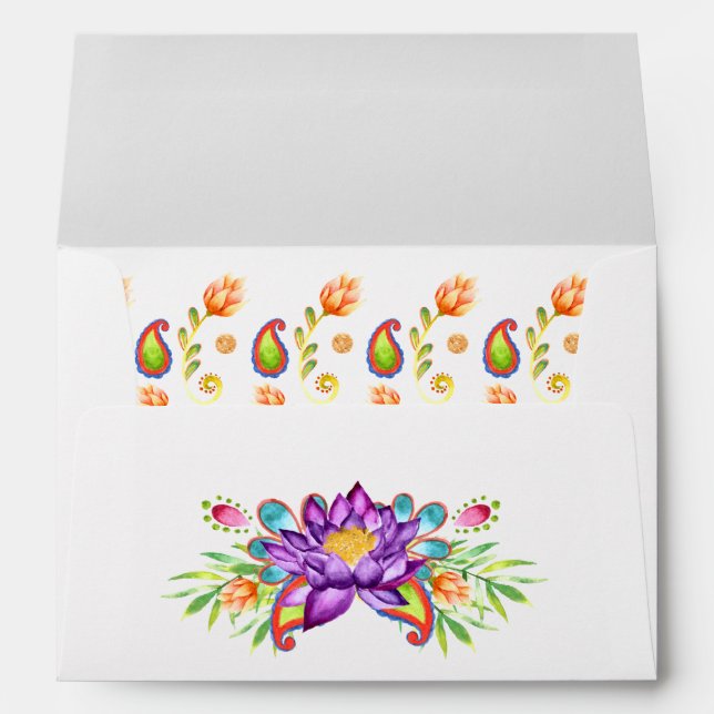 Enveloppe Fleur de lotus en paisley indien aquarelle (Dos (Bas))