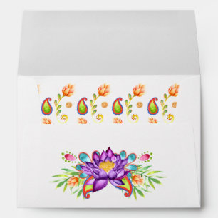 Enveloppe Fleur de lotus paisley indien aquarelle