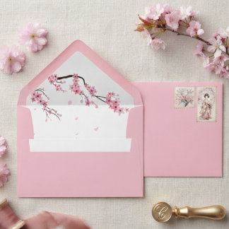 Enveloppe Fleur d'eau élégante de cerisier rose