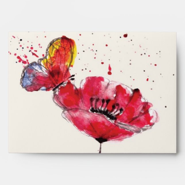 Enveloppe Fleur peinte stylisée de pavot d'aquarelle (Devant)