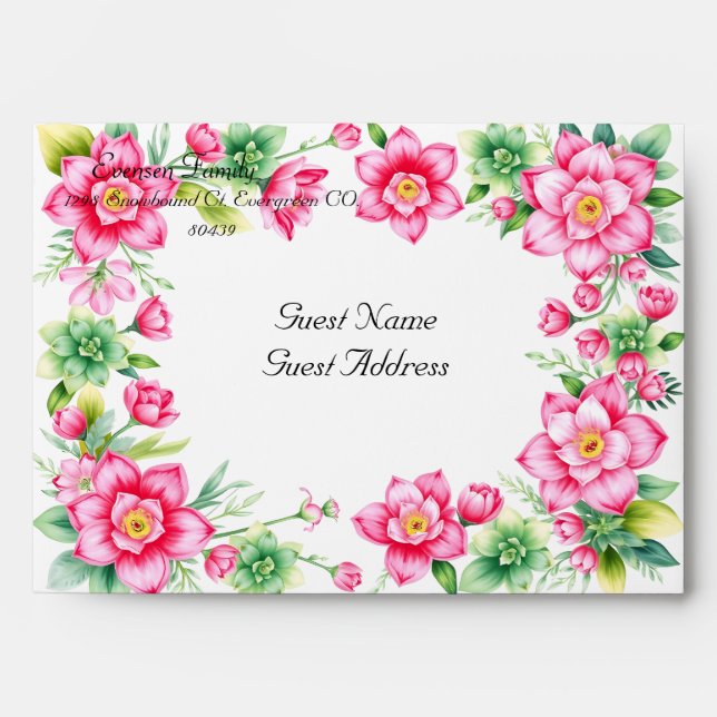 Enveloppe Fleur Rose (Devant)