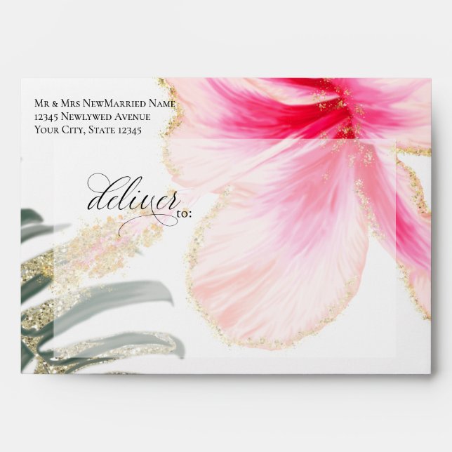 Enveloppe Fleur rose tropicale pré-traitée (Devant)