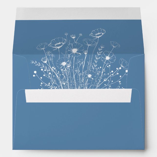 Enveloppe Fleur sauvage blanc Arrière - plan bleu Dusty (Dos (Bas))