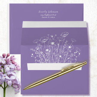 Enveloppe Fleur sauvage blanc violet Lavande Mariage floral