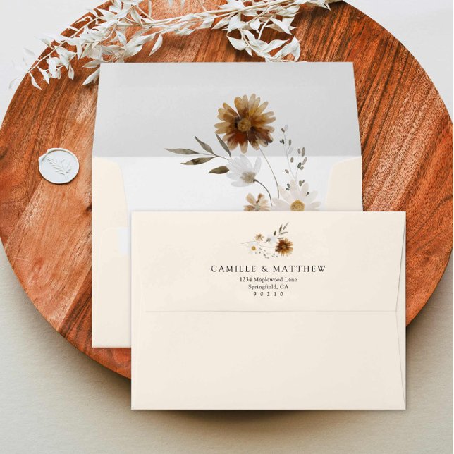 Enveloppe fleur sauvage Boho Mariage de automne (Boho Wildflower Wedding Invitation Envelope)