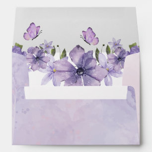 Enveloppe Fleur sauvage d'aquarelle aux papillons violets