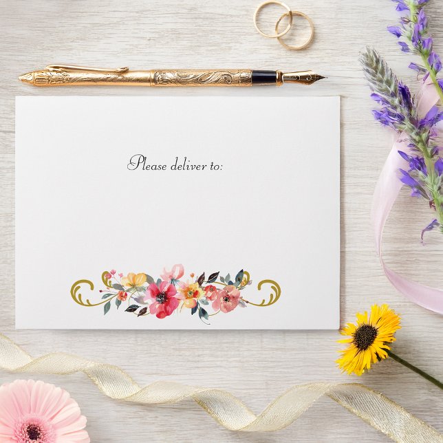 Enveloppe Fleur sauvage d'aquarelle Mariage d'été du printem (Créateur téléchargé)