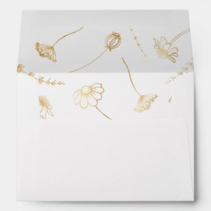 Enveloppe Fleur sauvage d'or Croquis Floral Line Art Invitat