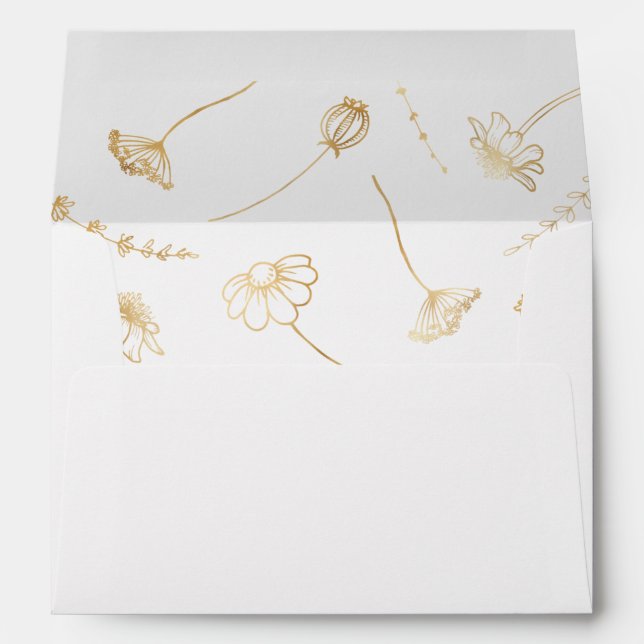 Enveloppe Fleur sauvage d'or Croquis Floral Line Art Invitat (Dos (Bas))