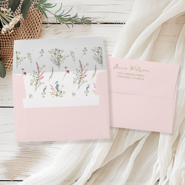 Enveloppe Fleur sauvage Floral Blush Pink Adresse de retour (Créateur téléchargé)