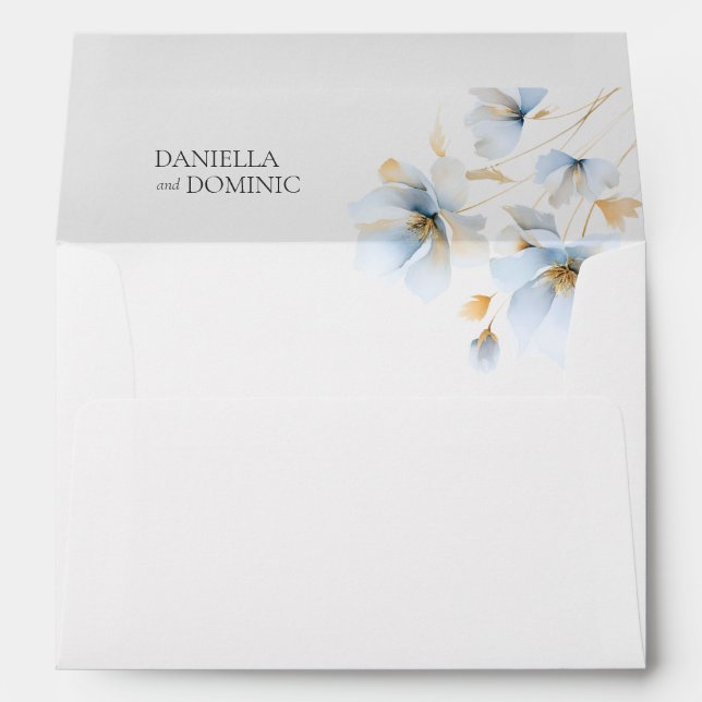 Enveloppe Fleur sauvage Gold Pastel Dusty Blue Floral Mariag (Dos (Bas))