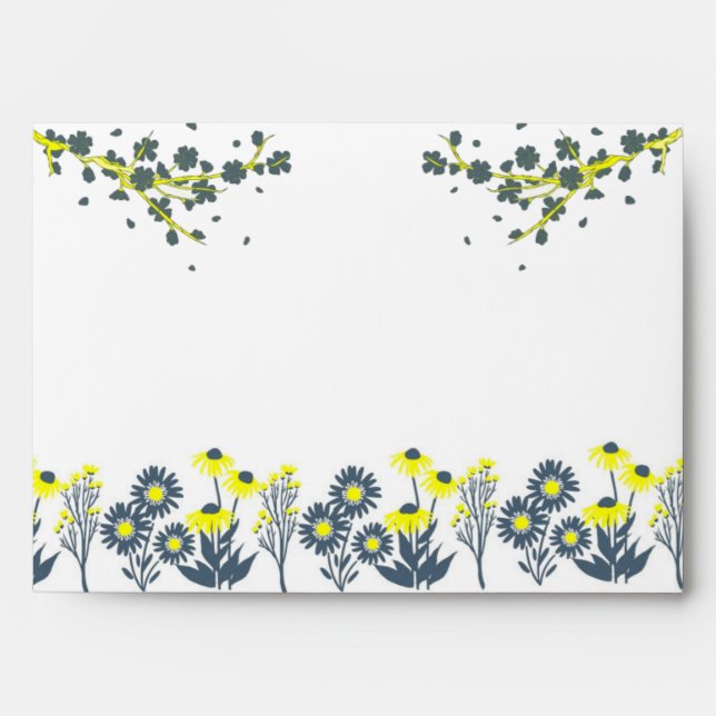 Enveloppe Fleur sauvage jaune bleu Floral Boho Mariage (Devant)