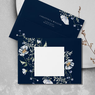 Enveloppe Fleur sauvage Mariage d'hiver Elégant bleu de la M