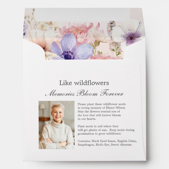 Enveloppe Fleur sauvage Memorial Funeral Photo Seed Packet (Dos (Bas))