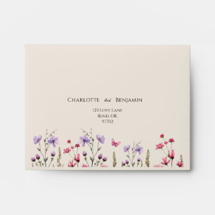 Enveloppe Fleur sauvage moderne Beige Mariage auto-adressé