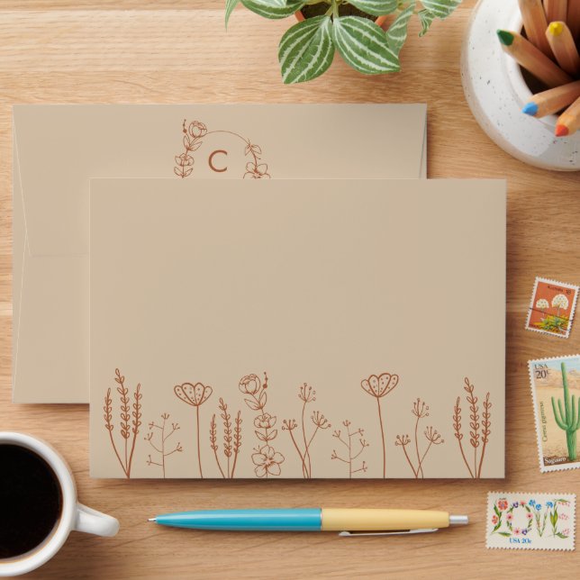 Enveloppe Fleur sauvage orange brûlé Mariage bohème (Desk)