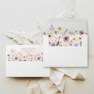 Enveloppe Fleur sauvage papillon Baby shower fille