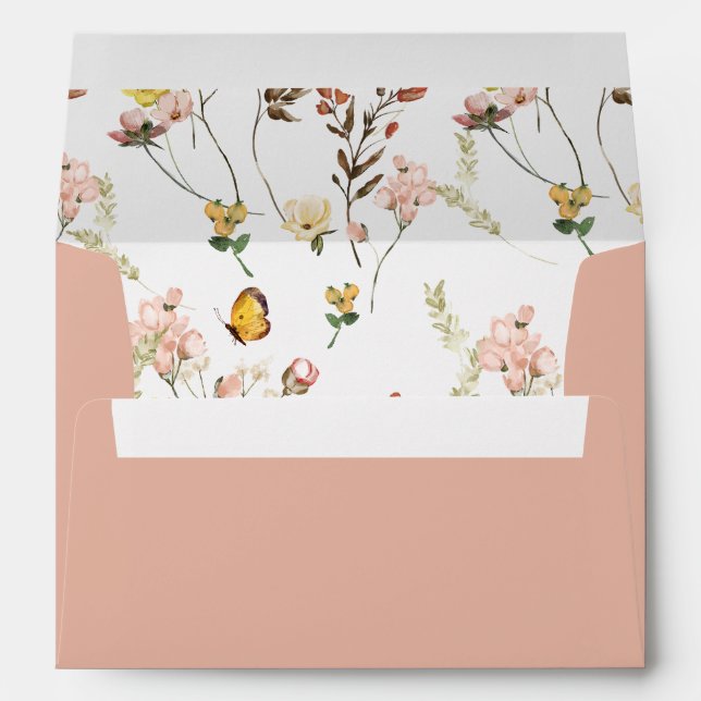 Enveloppe Fleur sauvage Pêche Floral Calligraphie Adresse de (Dos (Bas))