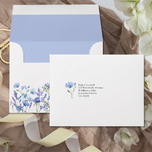 Enveloppe Fleur sauvage Périwinkle Pré-Adressé Mariage RSVP