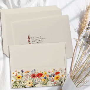 Enveloppe Fleur sauvage rustique Pré-Adressé Mariage RSVP