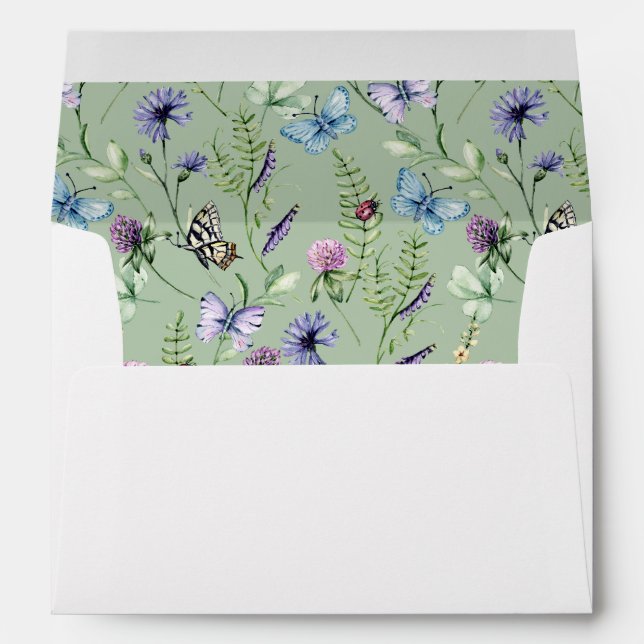 Enveloppe Fleur sauvage Sage Vert à l'intérieur Mariage blan (Dos (Bas))