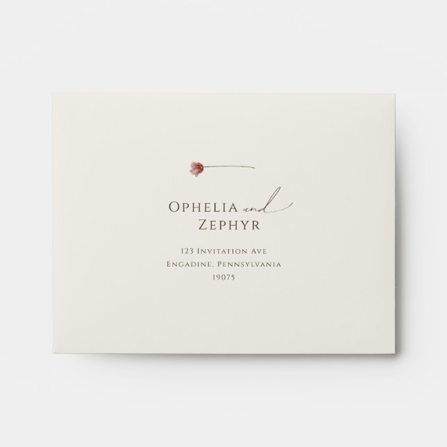 Enveloppe Fleur sauvage simple | Beige Auto-Adressé RSVP (Devant)