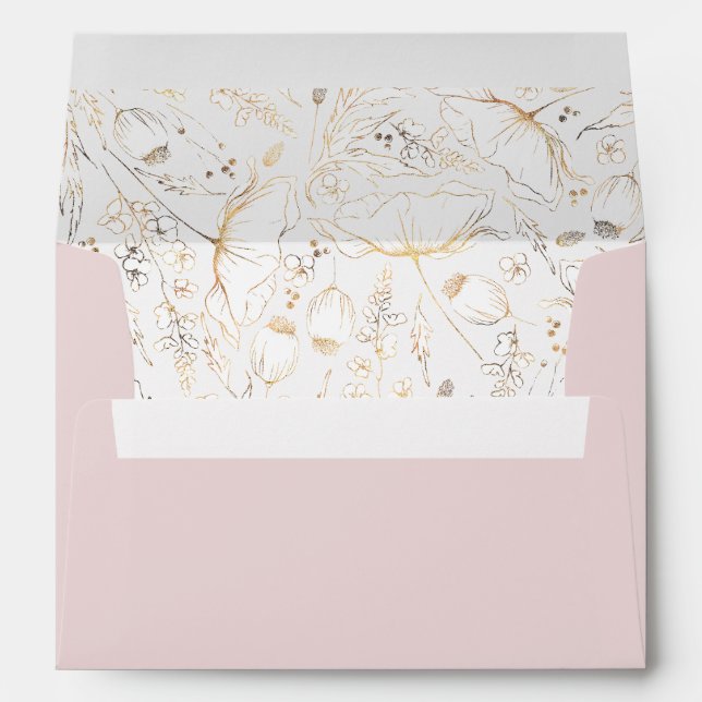Enveloppe Fleur sauvage tiré à la main Gold et Mariage rose  (Dos (Bas))