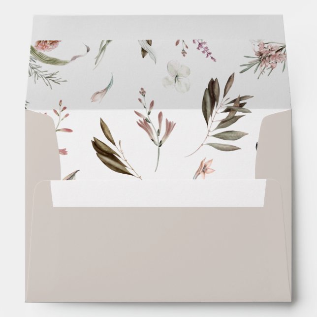 Enveloppe fleur sauvage Verdure Taupe Lined (Dos (Bas))