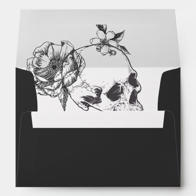 Enveloppe Fleurs à main gothique Crâne 5x7 Invitation (Dos (Bas))