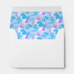 Enveloppe Fleurs Aquarelle Bleu Violet Peintes à la Main