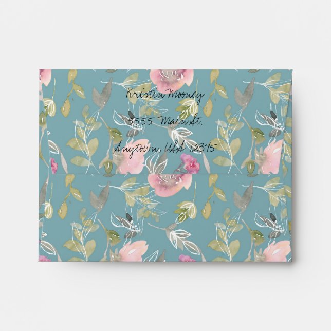 Enveloppe Fleurs Aquarelle Pré-Adressées (Dos (Haut rabat))