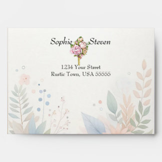 Enveloppe Fleurs Aquarelle Prune Élégant Mariage