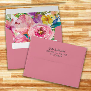 Enveloppe Fleurs aquarelles rose bleu jaune