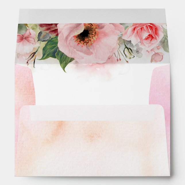 Enveloppe Fleurs Aquarelles Roses Vierges Élégantes (Dos (Bas))
