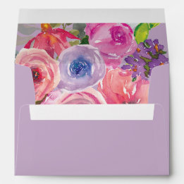 Enveloppe Fleurs aquarelles violettes roses 5x7